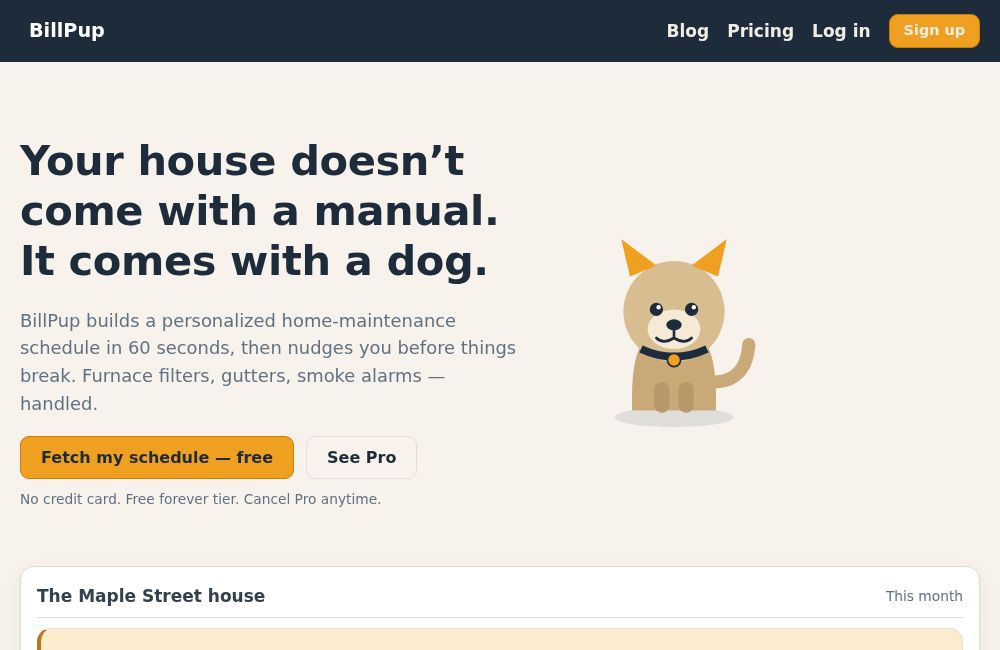 billpup.com &mdash; home maintenance plan